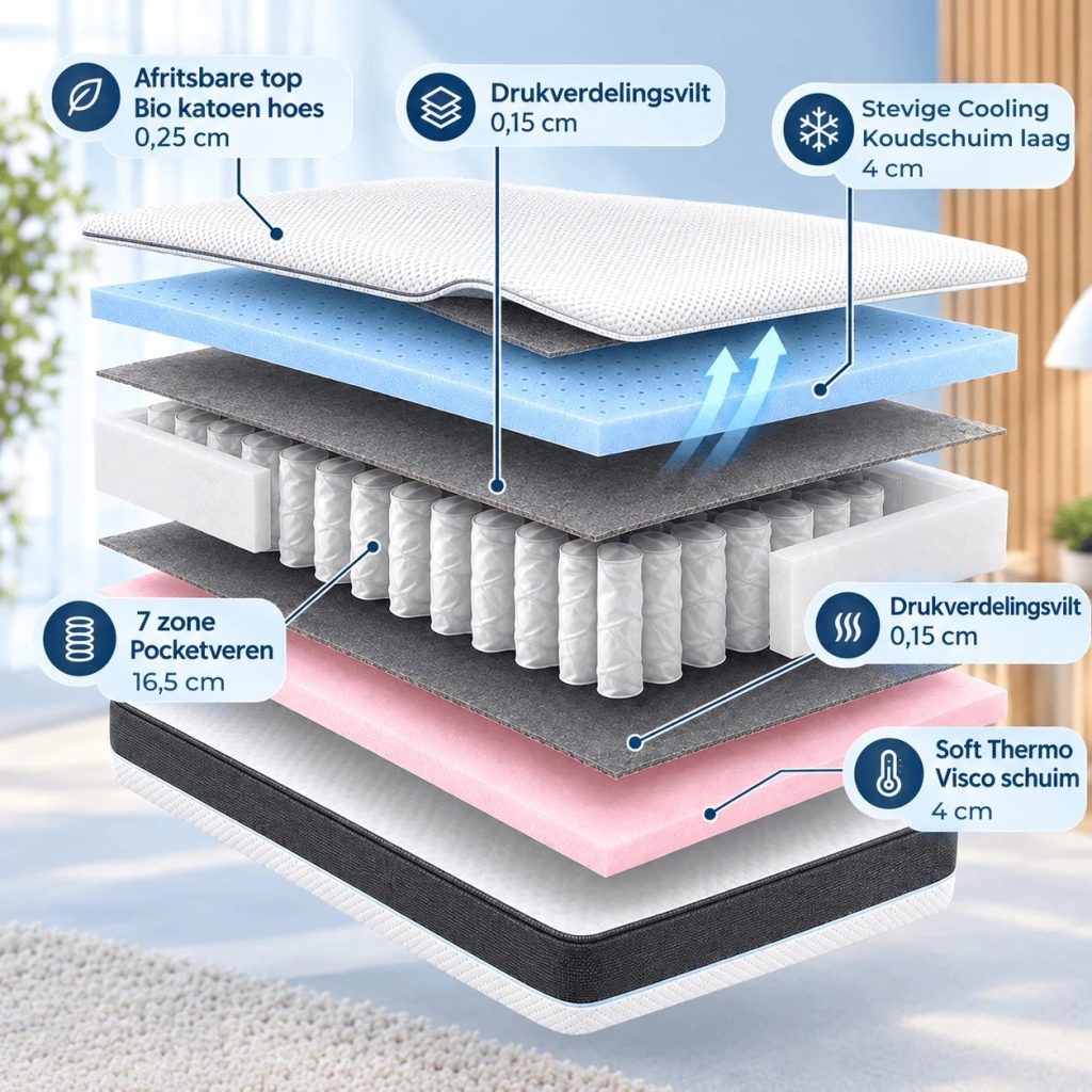 Felman Excellent Pocket, opbouw met pocketvering en twee comfortlagen