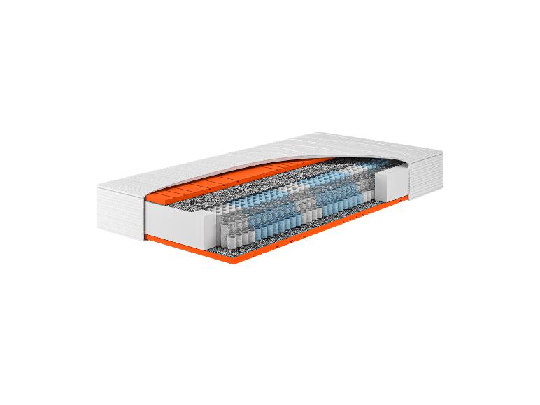 Hn8 Schlafsysteme Dynamic XXL, doorsnede met tonvormige pocketveren en oranje Lumatex-lagen