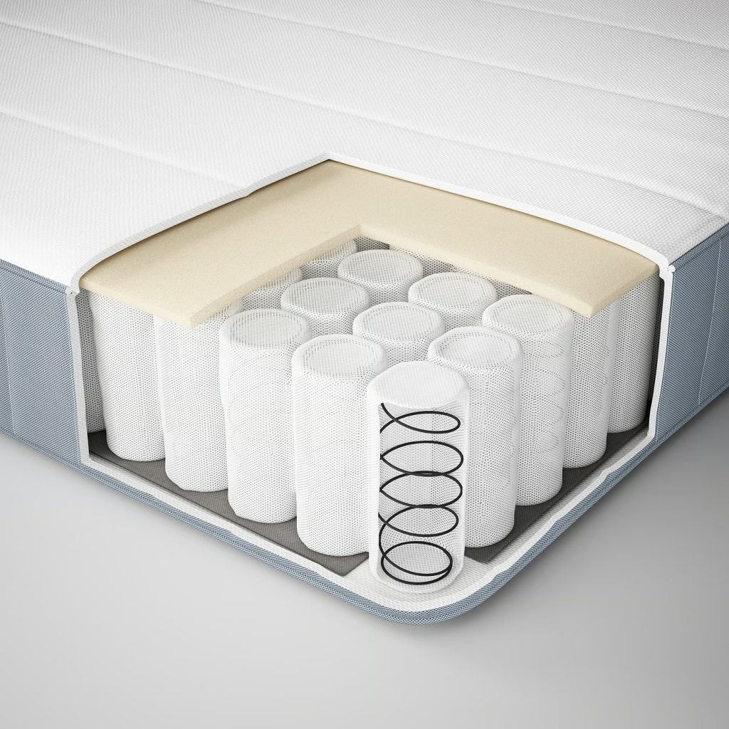 IKEA Vesteröy, doorsnede met pocketveren onder de schuimlaag
