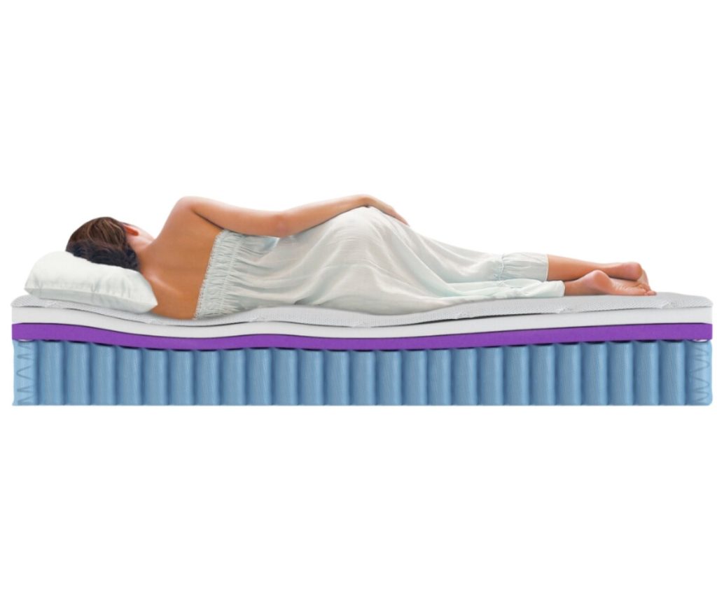 Maan Matras Pocketvering, doorsnede met pocketveren en slapende vrouw